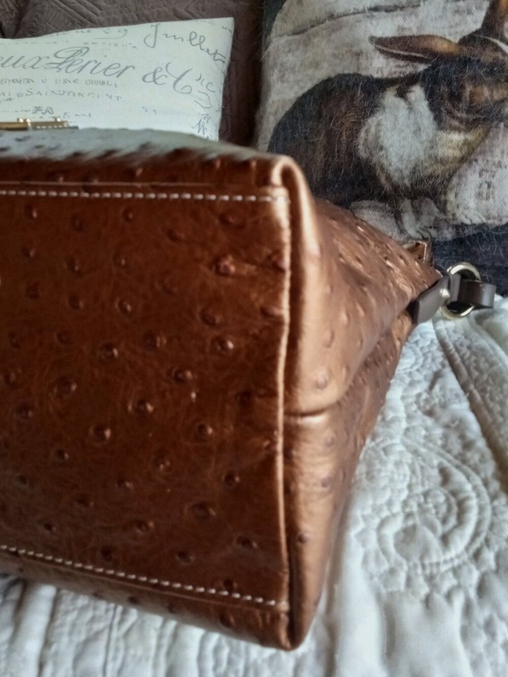 Dooney & Bourke Ostrich Collection Brown Metallic Leather Shoulder Bag - Picture 7 of 11